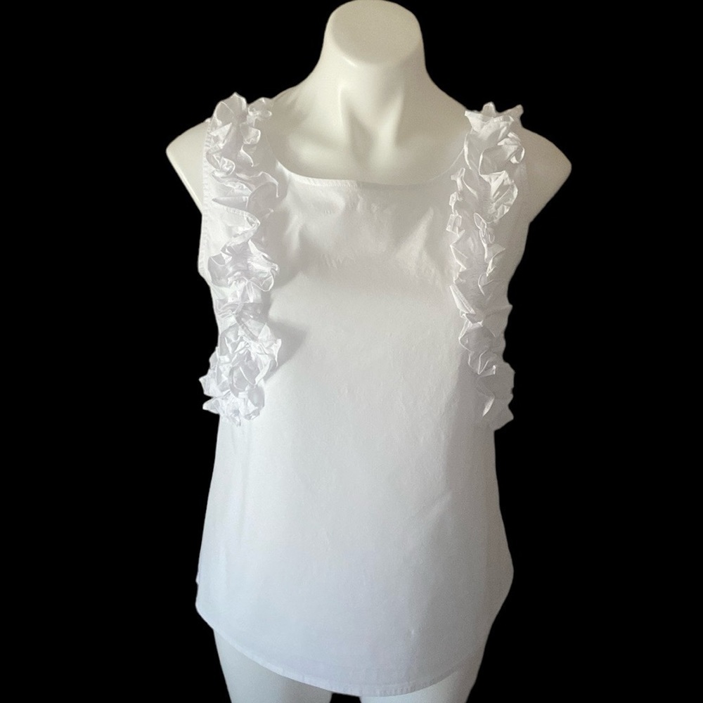 Capri White Cotton Sleeveless Ruffled Casual Blouse Neutral feminine tank office